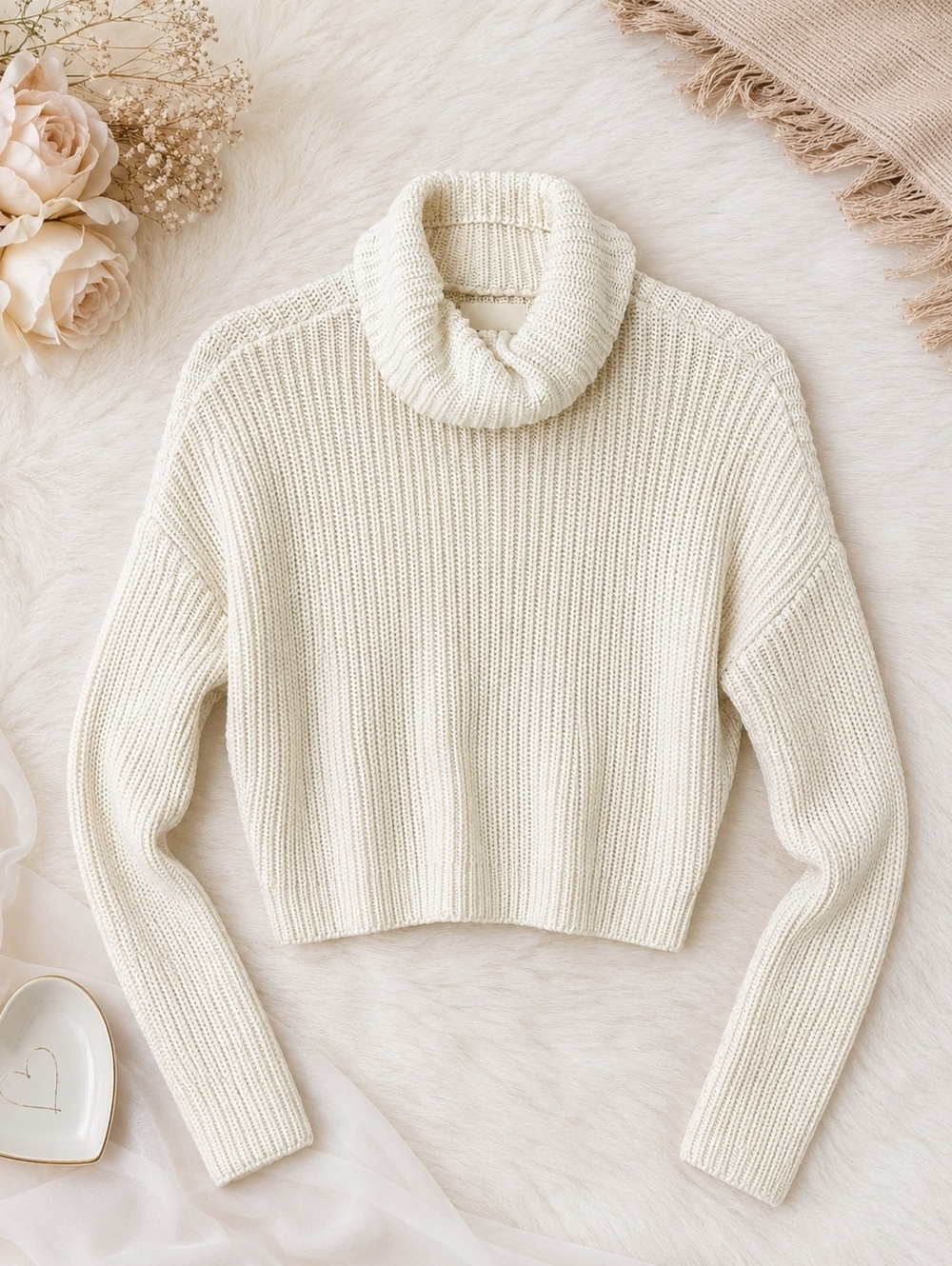 Abercrombie & Fitch White Turtleneck Cropped Sweater XS Ribbed Knit